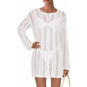Pretty Garden Crochet Swim Cover Up White Women’s S
